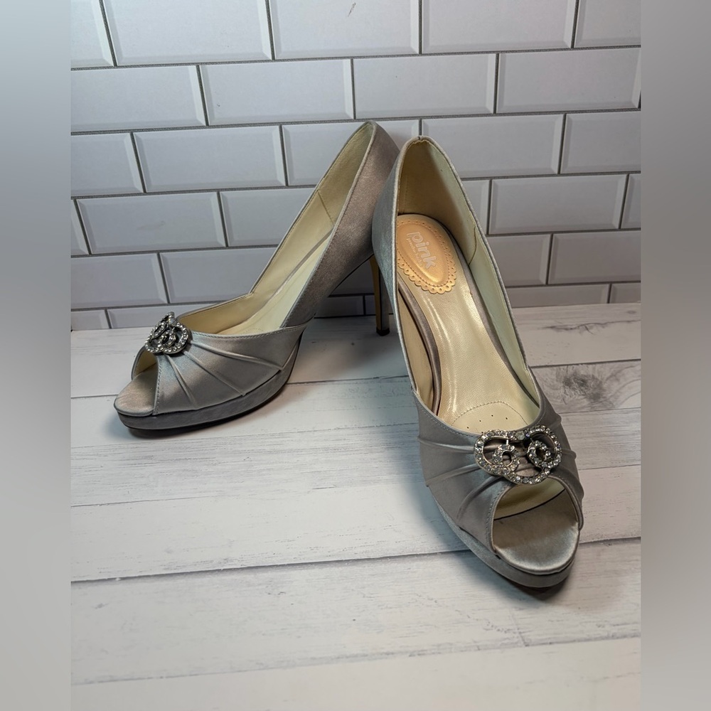 Macy’s Pink Paradox London:9 US Satin Crystal Embellishment Peep-Toe Heels Shoe